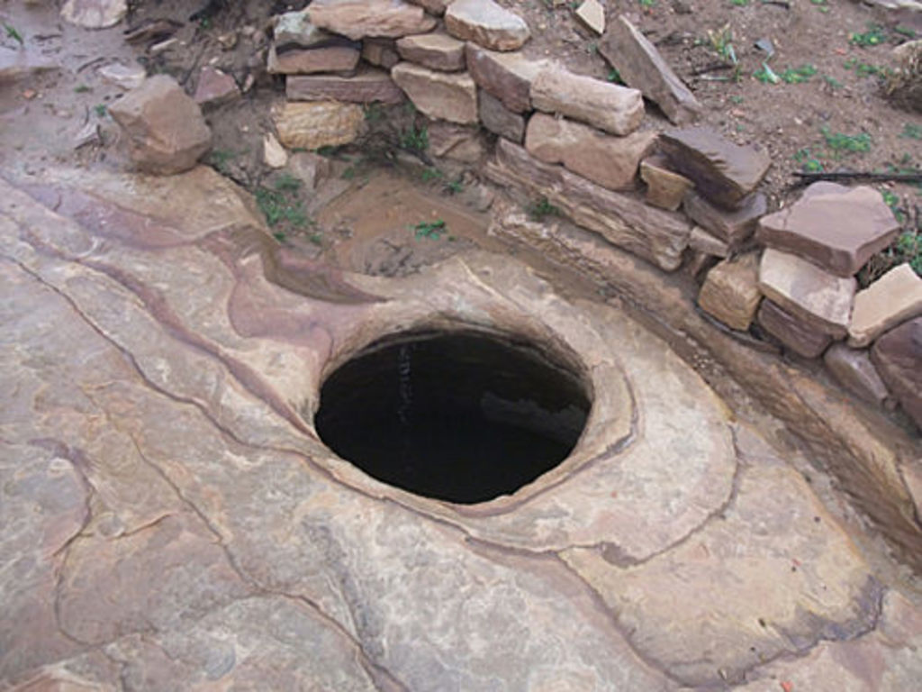 View of one of the many cisterns on Umm el-Biyara filling up after a heavy rainfall (photo: S. G. Schmid)