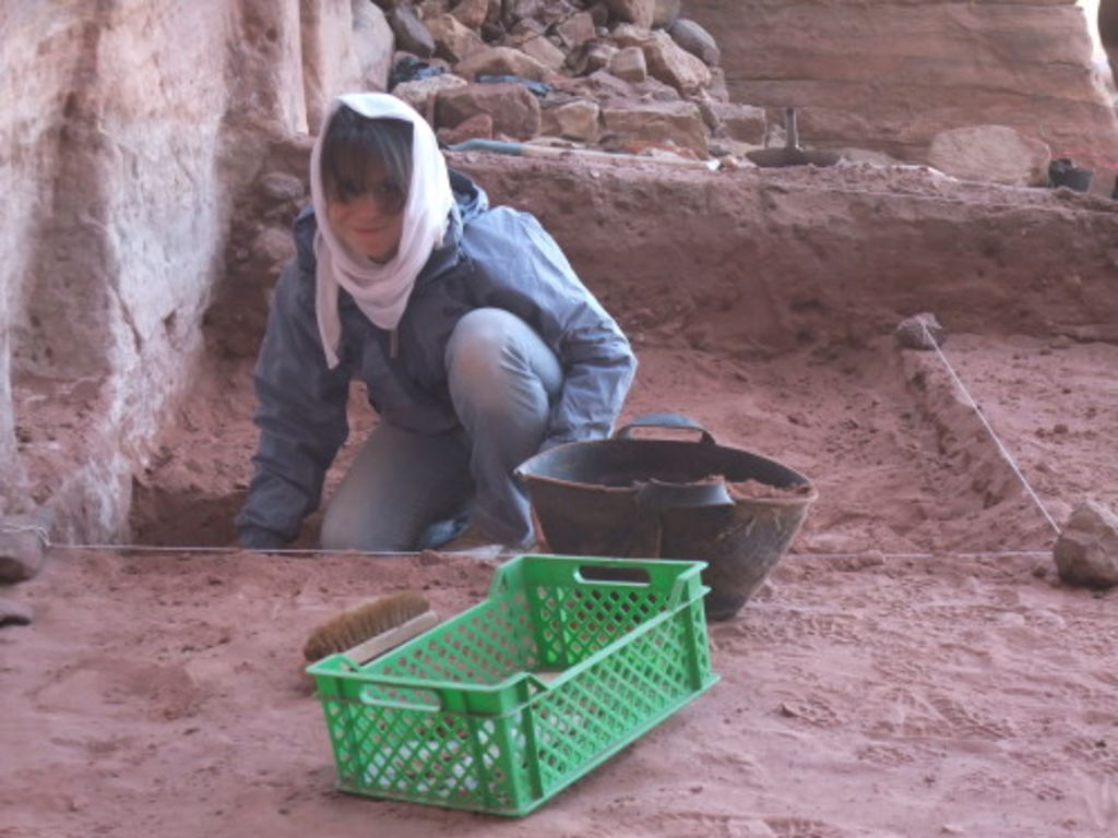 Fig. 58: Émilie Prost working in her trench just in front of one the Khubta tombs.