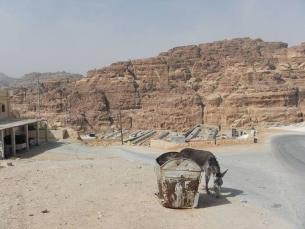 Fig. 9: In the centre the sun collectors being installed near the Umm Sayhoun gate to Petra.