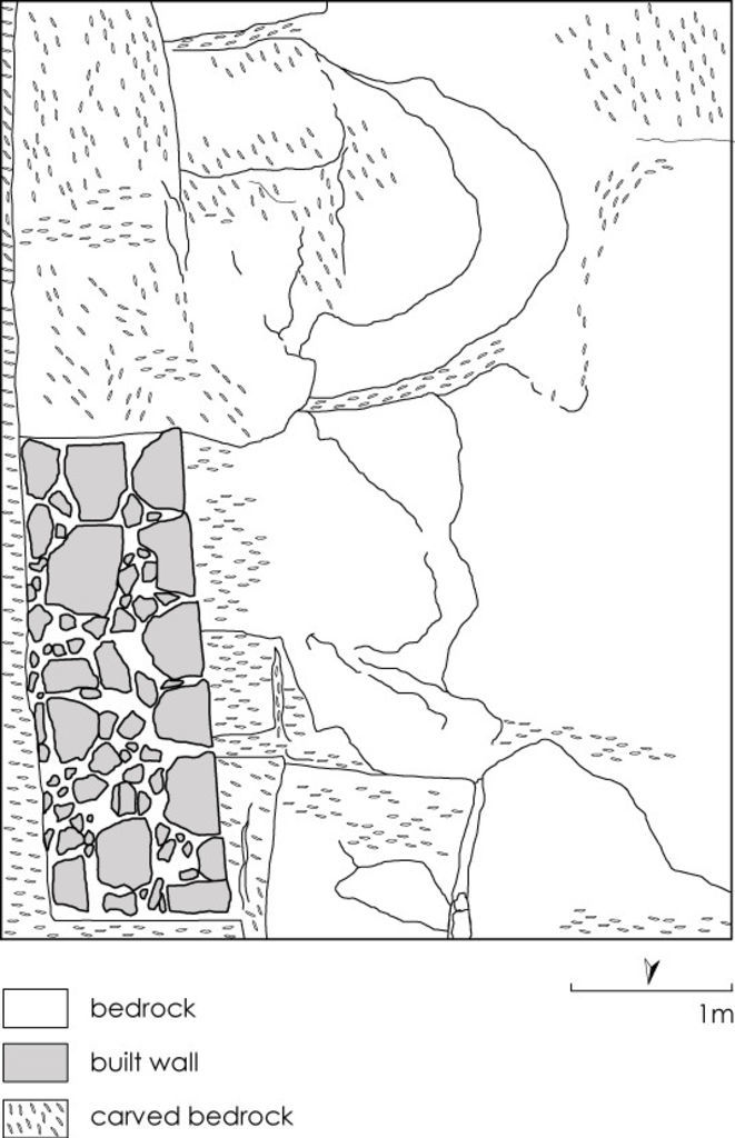 Fig. 18: Northern Terrace. Sounding S 1 with wall 1 (drawing: K. Petrovszky and L. Gorgerat)