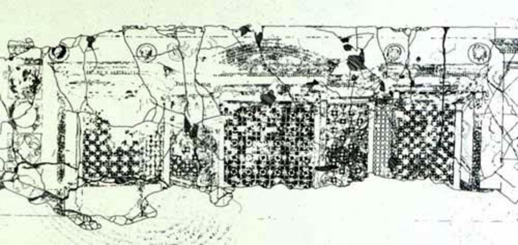 Fig. 7: EZ IV. Sounding 1. Drawing of wall paintings on wall C (room 1) (drawing T. Bellwald)