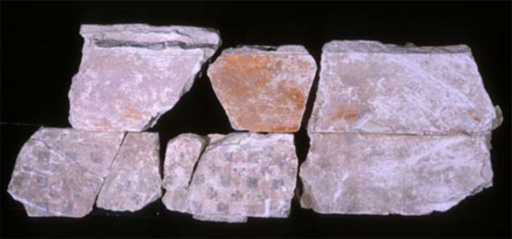 Fig. 8: EZ IV. Room 6: fragments of the painted stucco-decoration (photo: O. Jäggi)