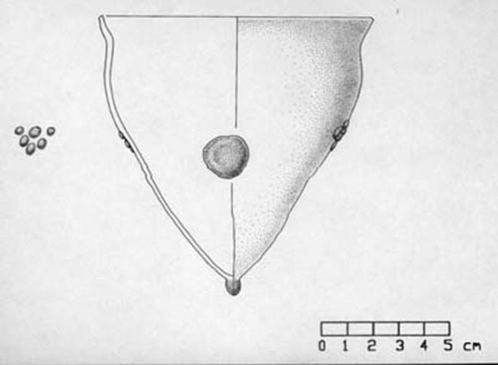 Fig. 15: EZ IV. Narrow-based, conical glass lamp decorated with blue blobs: no. 1 FK 3047 and FK 3154 (drawing: I. Haussener)