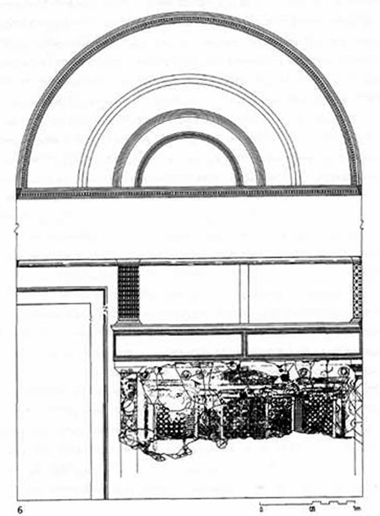 Fig. 7: Raum 1 – Teilrekonstruktion der Südwand C mit der Türe zu Raum 3 (Zeichnung B. Kolb)