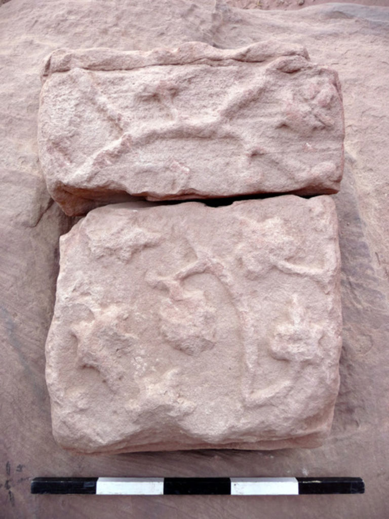 Fig. 17: Carved block (BL 7) from threshold of Tomb 779 (Trench 9, Sector D) (photo: L. Wadeson)