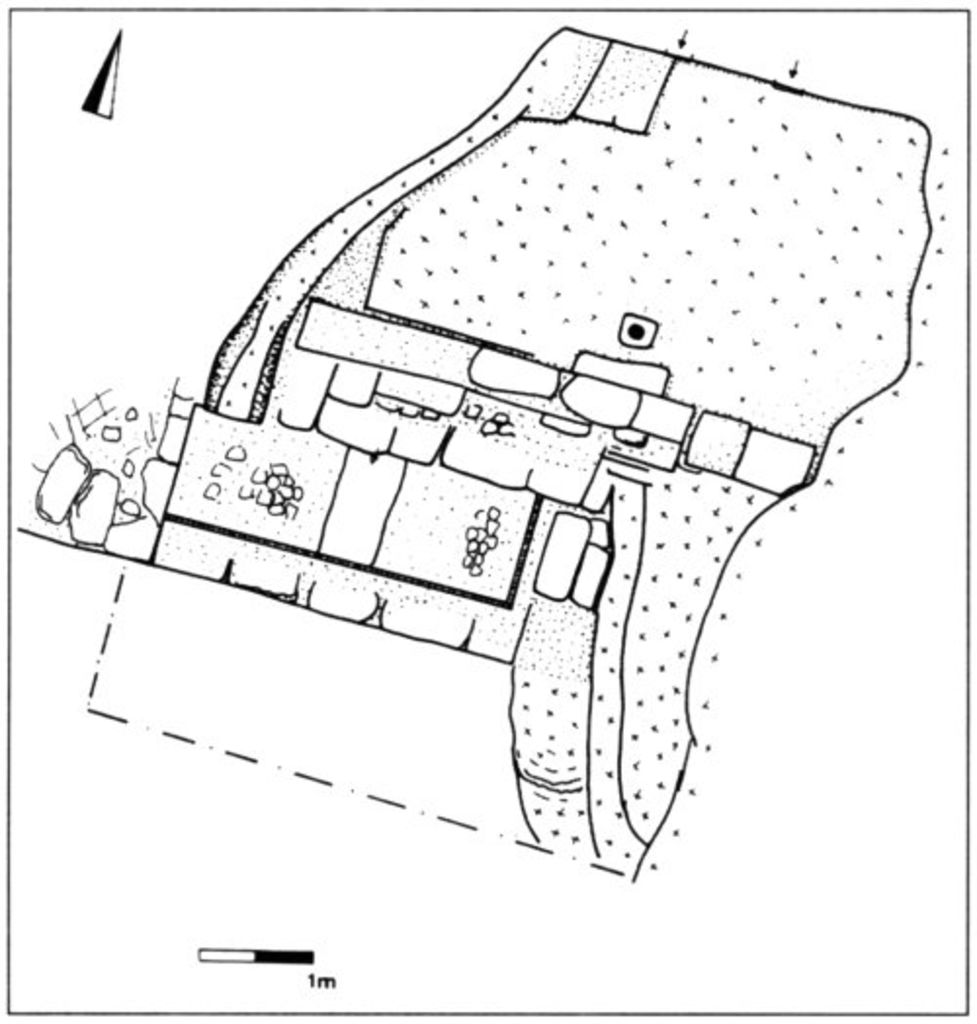 Fig. 23: Upper terrace, trench 7, showing bigger (top) and smaller (below) basin in front of cistern (photo: S. G. Schmid)