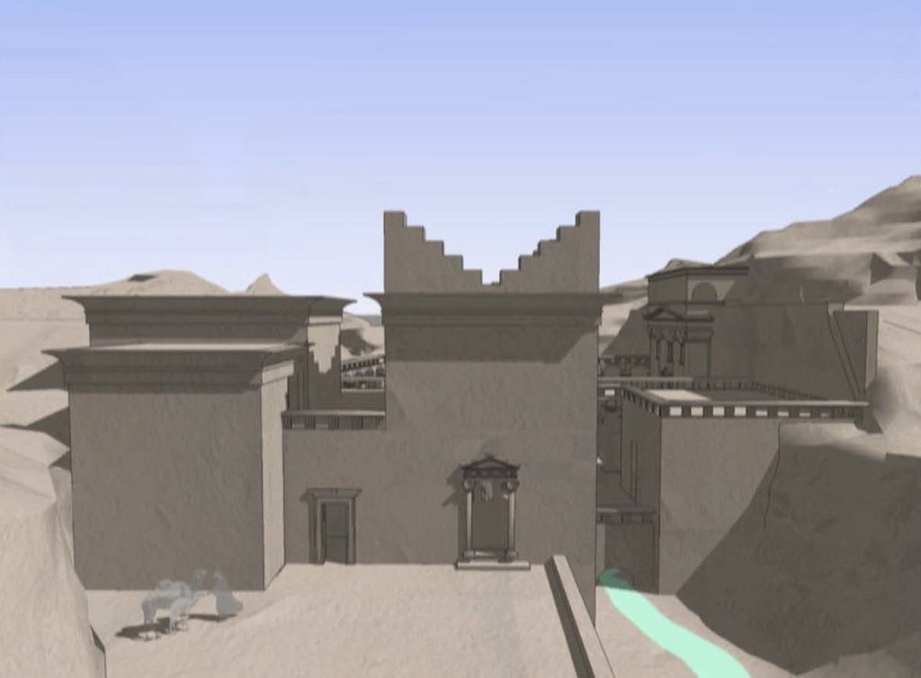 Fig. 18: Wadi Farasa East, reconstruction of main entrance to the Soldier’s Tomb complex (Wirth & Wirth architects, Basel)