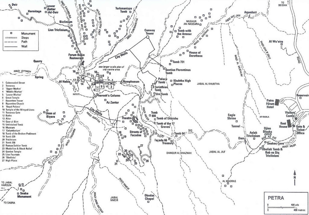 Fig. 1: Map of Petra with approximate location of NEPP