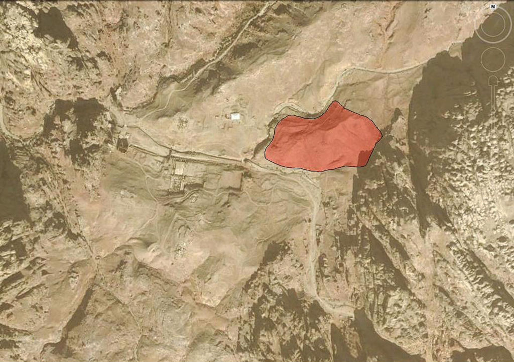 Fig. 2: Satellite picture of Petra city centre with NEPP marked in red