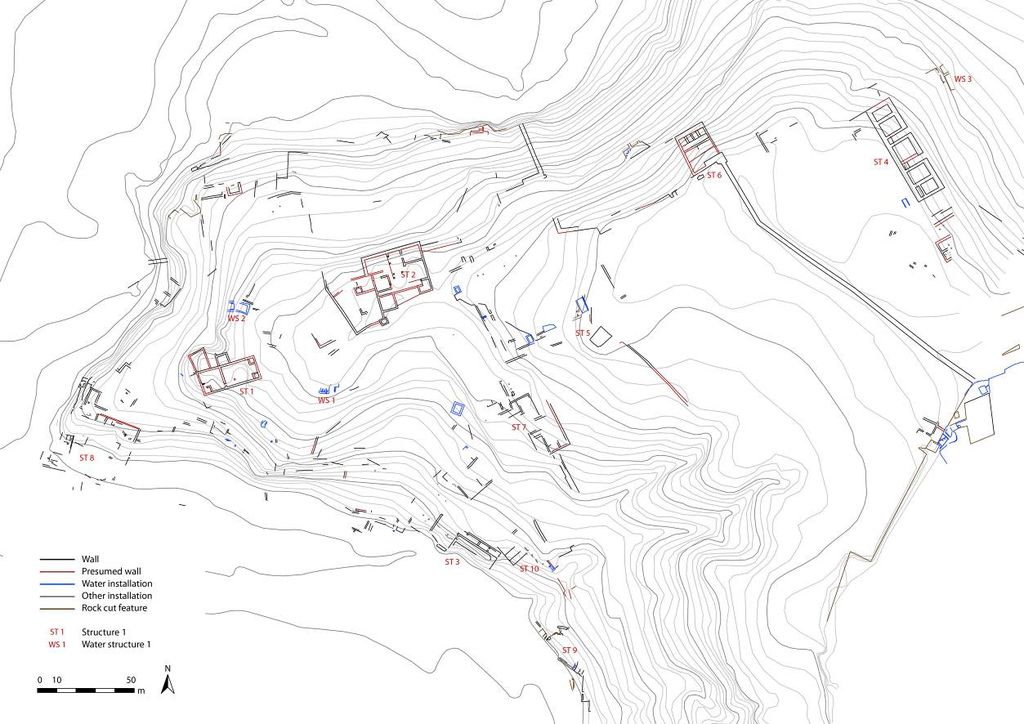 Fig. 3: Topographical map of NEPP area with recorded structures (plan: J. Falkenberg and M. Holappa)