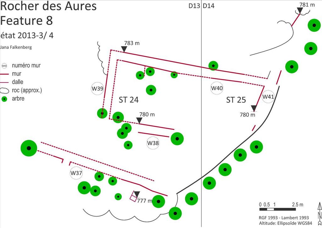 Fig. 12 : Plan de la FT 8 avec ST 24, 25 et W 37 (plan : J. Falkenberg)