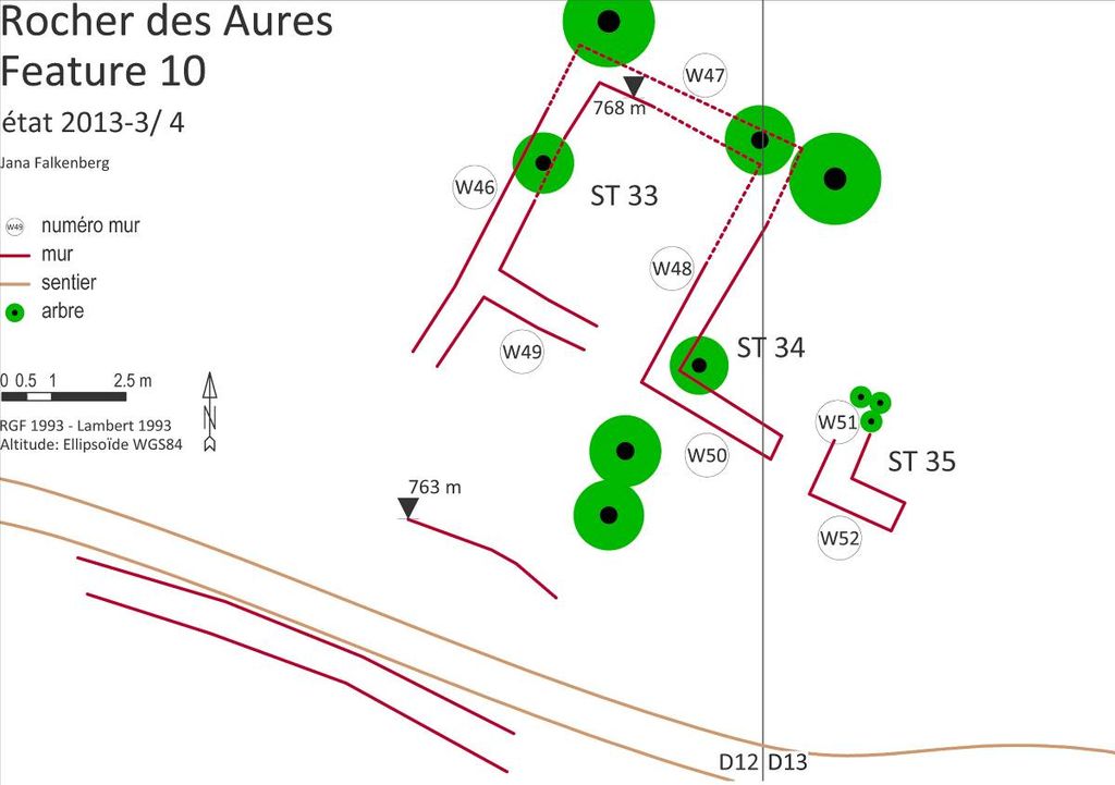 Fig. 16 : Plan de la FT 10 avec ST 33, 34, 35 (plan : J. Falkenberg)