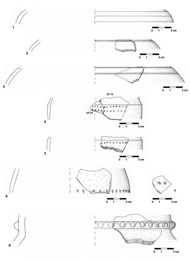 Fig. 48 : Fragments de céramiques diagnostiques de l’UF 20 (dessin : S. G. Schmid)